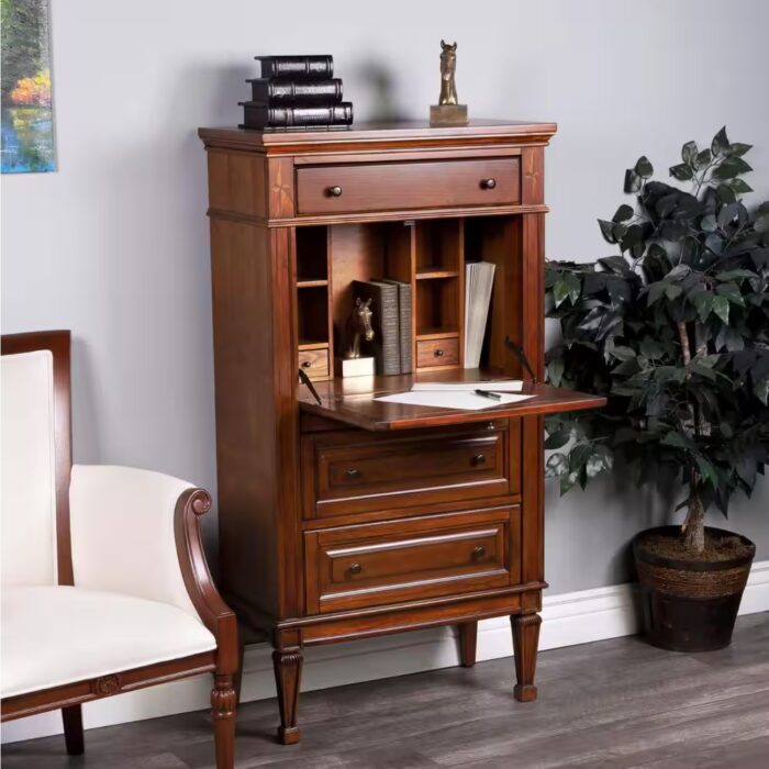 Wordsworth 27.75 in. W Rectangular Medium Brown Wood 5 Drawer Secretary