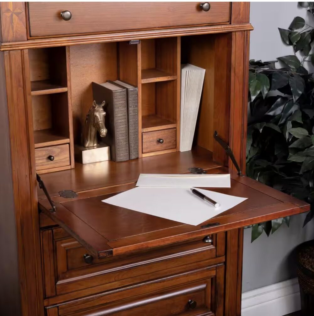 Wordsworth 27.75 in. W Rectangular Medium Brown Wood 5 Drawer Secretary - Image 2