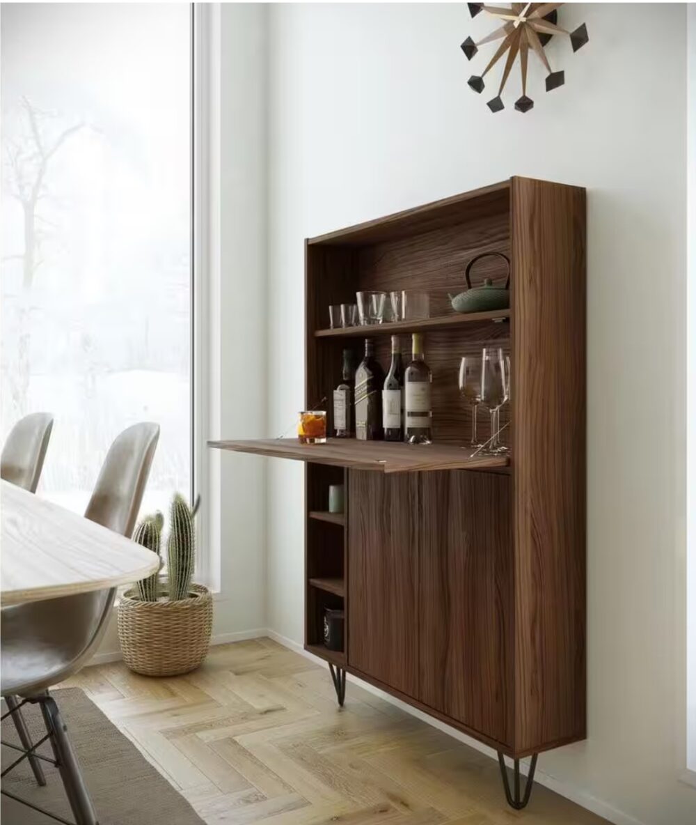 Slim 35.75 in. Walnut Rectangular Secretary Desk with Drown-Down Work Surface and Adjustable Shelves - Image 3